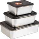 Stainless Steel Lunch Box Container with Lid, Pack of 3 Bento Snack Boxes for Work, Travel or Picnics, Dishwasher Safe, 25oz, 45oz, 65oz