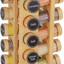 New England Stories Revolving Spice Rack Set with 20 Spice Jars, Kitchen Spice Tower Organizer for Countertop or Cabinet - Carousel Storage Includes 386 Spice Labels (Bamboo)