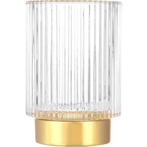 DASITON Makeup Brush holder Organizer,Crystal Cosmetic Makeup Brush Glass Brushes Storage Holder, Vintage Make Up Brush Cup Pen Pencil Holder striped vase(Clear L)