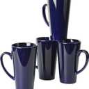 16oz Funnel Ceramic Tall Coffee Mugs for Coffee, Tea, Cocoa, Latte, Milk set of 4(Cobalto)