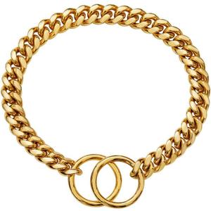 18K Gold Chain Dog Collar 10MM Cuban Link Chain Stainless Steel Metal Links Walking Training Collar Choker for Small Medium Large Dogs 12in to 26in (22(Neck Fits 18"))