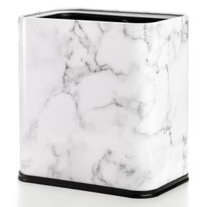 Coloch 2.4 Gallon/9L Rectangle Marble Print Metal Trash Can, Stainless Steel Bathroom Wastebasket Narrow Garbage Bin Invisi-Overlap Open Top Rubbish Bin for Bathroom, Kitchen, Home, Hotel