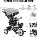 EOOWOY Toddler Tricycle with Push Handle, 7 in 1 Stroller Trike with 360 Swivel Seat, Reclining Backrest, All-Terrain Wheels, Dual Brakes, Canopy & Storage, Gift for Kids 18 Months to 5 Years, Gray, Medium