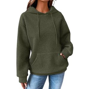 SHEWIN Womens Hoodies Casual Long Sleeve Drawstring Waffle Hoodie Pullover Sweatshirts Loose Hooded Sweatshirt for Women Trendy Fall Tops, US 4-6(S), Green