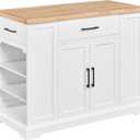 Yaheetech Rolling Kitchen Island Cart with 3 Drawers, Kitchen Storage Cabinet on Wheels with Open Shelves and Inner Adjustable Shelves for Dining Room/Living Room, Thicker Rubberwood Top, White
