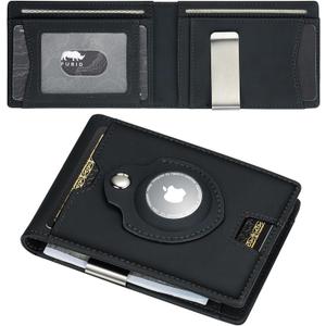 furid Airtag Wallet Men Slim: RFID Card Wallet with Airtag Holder - Apple Air Tag Wallet for Men - Minimalist Front Pocket Bifold Leather Wallet with Money Clip (Carbon Fiber) (Leather Dusk Blue)