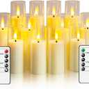 Flickering Flameless Candles, Battery Operated Acrylic LED Pillar Candles with Remote Control and Timer,Pack of 12,(D1.57 xH 4" 5" 6") for Holiday Decorations Home Decorations (Ivory)