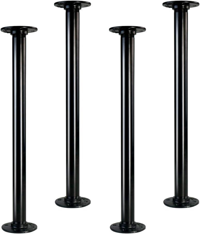 GeilSpace 16" Industrial Pipe Table Legs, Metal Pipes and Flanges for Custom Vintage Tables and Furniture, Rustic DIY Desk Legs, Shelf Support, Set of 4 (1" 16", Black)