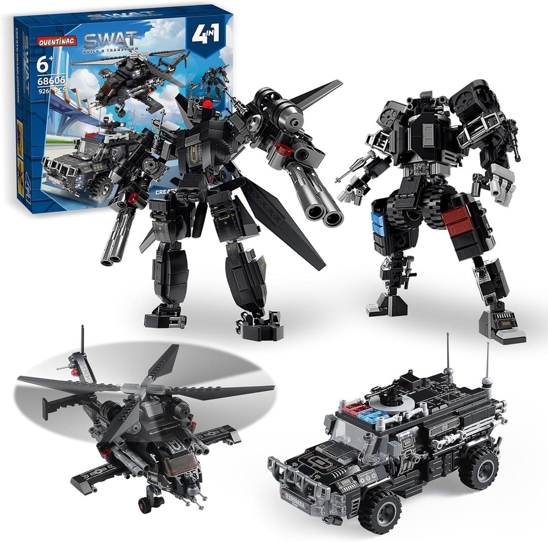 SWAT Police Mech Building Sets Compatible with Lego, Transforming Police Truck & Helicopter or 2 Mech Robots, STEM Toy Gift for Kids, Boys & Girls Ages 6-12 Years Old