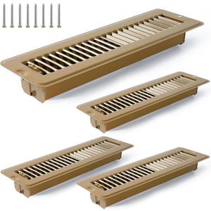 4 Pcs 2" x 12" Floor Register Vents RV Vent Cover Heavy Duty Metal Register Vent for Mobile Home Floor Heater (Brown)