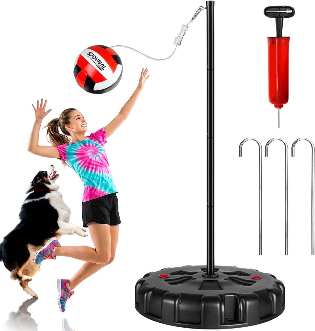 SPOYNAL Portable Tetherball Set with Tetherball Ball, Rope and Pole, Tether Ball and Rope with Heavy Duty Poles and Sturdy Base for Adults Outdoor Backyard Lawn Beach Game, Medium or Large