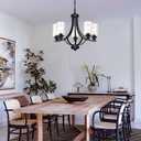 MELUCEE Traditional Chandelier Classic 5 Lights Farmhouse Pendant Light Black with Clear Glass Shade, Dining Room Lighting Fixtures Hanging Bedroom Chandelier Foyer Lighting
