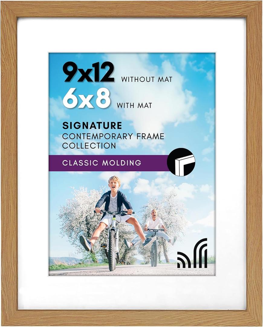 Americanflat 9x12 Picture Frame with Shatter-Resistant Glass - Use as 6x8 Frame with Mat or Display 9x12 Photo Without Mat - Signature Collection - Picture Frames for Tabletop and Wall - Dark Oak