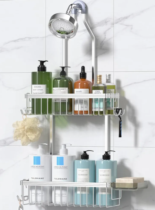 YASONIC Shower Caddy Hanging, Never Rust Shower Organizer Hanging, Aluminum Shower Racks for Inside Shower with Hooks for Razor, Bathroom Organizers and Storage with Soap Holder, Bright Silver