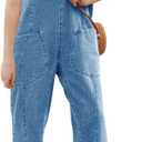 Haloumoning Girls' Denim Overall Jumpsuits Sleeveless V Neck Adjustable Straps Jeans Pants Jumpers with Pockets (4-5T, Light Blue)