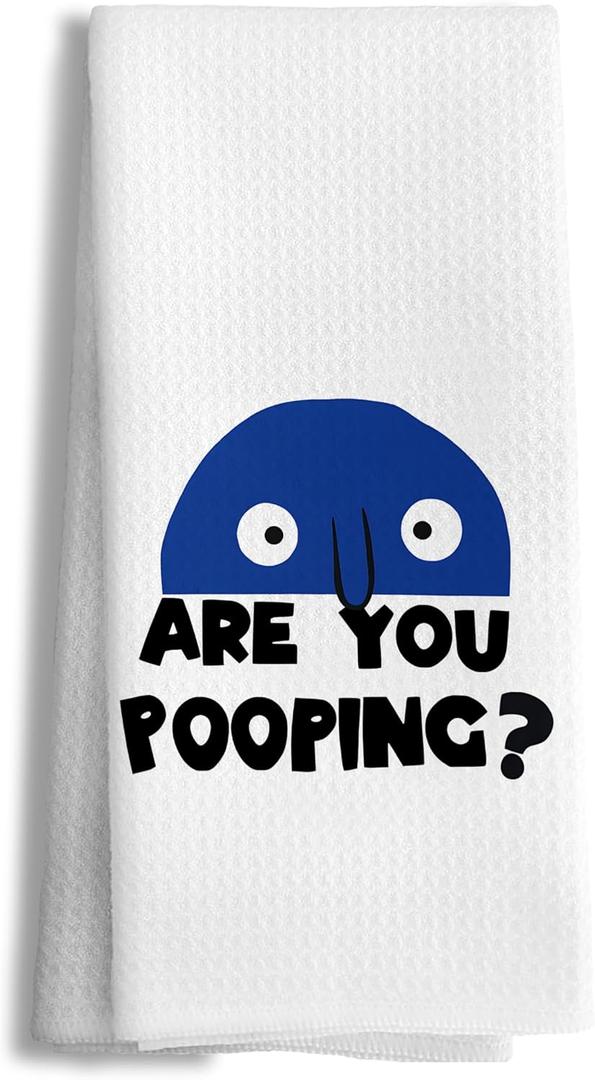 Funny Bathroom Hand Towels Decorative, Funny Bathroom Decor, are You Pooping Trendy Retro Blue Hand Towels for Washroom Restroom Toilet, 16x24 Inch