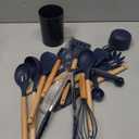 Silicone Cooking Utensils Set - AVGPD Silicone Kitchen Utensils for Cooking Wooden Handles, 446F Heat Resistant Kitchen Utensil Spatula Sets, Gadgets for Non-Stick Cookware BPA FREE (Navy Blue)