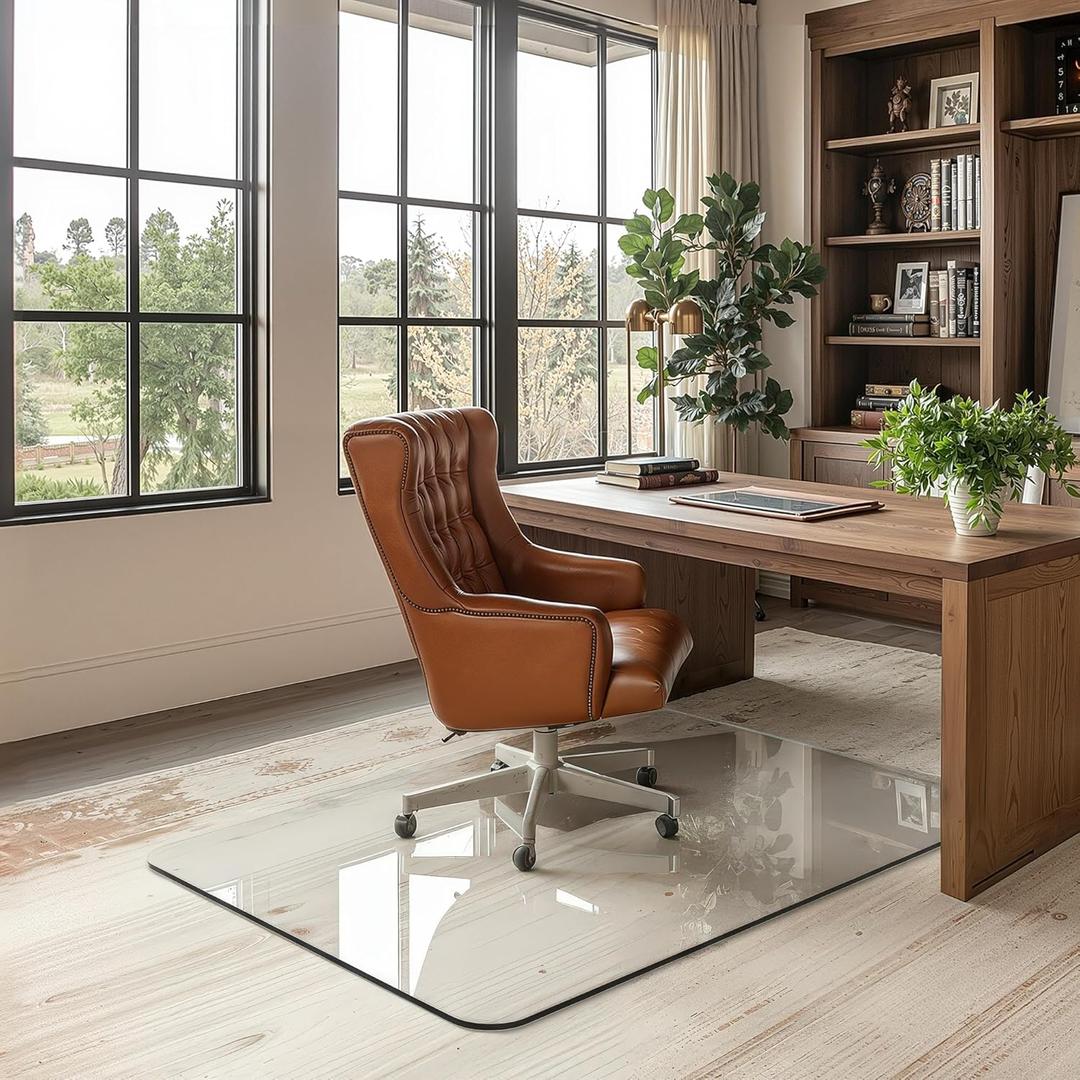 Office Chair Mat for Carpet & Hardwood, Upgraded 32" x 48" Dual Use Tempered Glass Chair Mat for Chair and Footrest Under Desk (Nature)