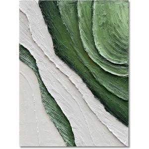 Diathou Art Hand-painted green and white textured oil paintings Modern abstract canvas art home wall decoration 40x28 inches