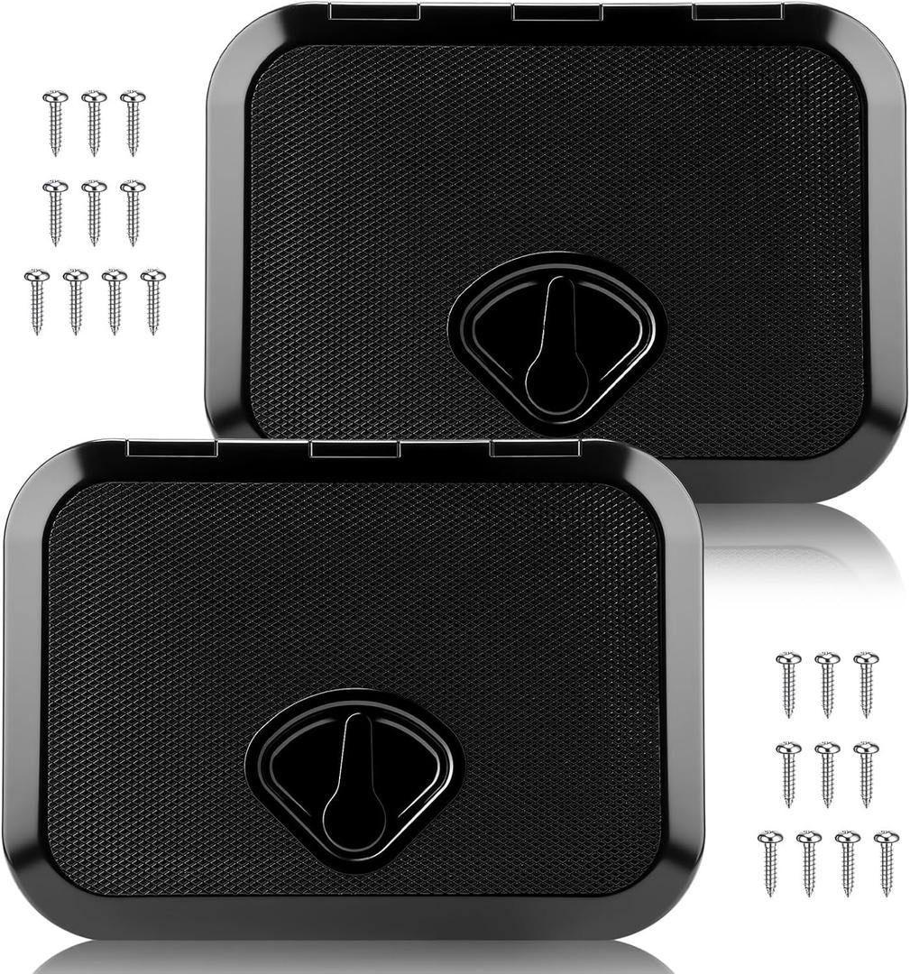 2 Pcs Marine Deck Access Hatch Rectangle Boat Deck Hatch & Lid with 20 Screws Non Slip Surface for Marine Yacht RV Truck Vent Accessories (14.76''x10.63'', Black)
