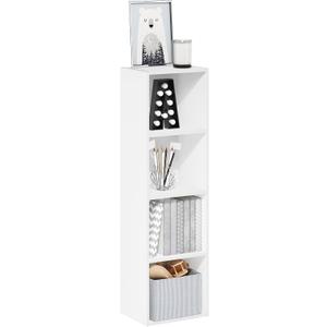 Furinno PASIR Book Shelf, 4-Tier Modern Bookshelf, Open Shelves Bookcase 9 x 12 x 42, Easy Assembly, for Living Room, Bedroom, Home Office, White, 4-tier Cube