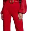 Sexy Sparkly Jumpsuits for Women Formal Elegant Mock Neck Shiny Long Straight Pants Rompers Cocktail Party Outfits (Large, Red)