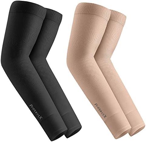Pack Of 2 ProtectX Sun Protection UV Cooling Arm Sleeves for Men Women - Breathable, Moisture-Wicking, Compression