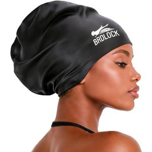 Extra Large Swim Cap for Long Hair and Braids, Swimming Cap for Women Dreadlocks Thick Curly Hair Waterproof Silicone Swim Caps Keep Your Hair Dry (Black)