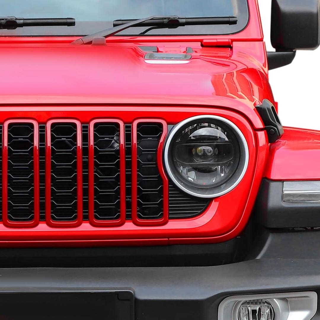 JeCar Grill Inserts for 2024+ Jeep Wrangler JL Grille Cover Trim Accessories (7pcs Red)