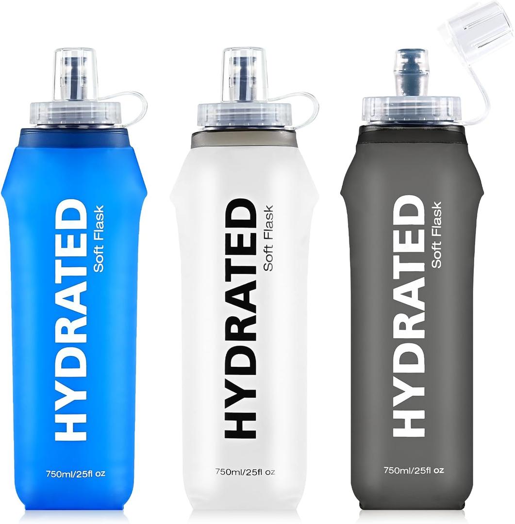 3 Pack Soft Water Bottle, 25oz/750ml Soft Flask Running Bottles for Hydration Pack, TPU Collapsible Running Bottle Reusable Handheld Running Flask for Running Hiking Cycling Climbing 3 Pack Soft Water Bottle, 25oz/750ml Soft Flask Running Bottles for Hydration Pack, TPU Collapsible Running Bottle Reusable Handheld Running Flask for Running Hiking Cycling Climbing
