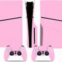 Skin Sticker Compatible with PS5 Slim Disc Console, Protective Vinyl Decal Cover Wrap for Wireless Controller (Pink)
