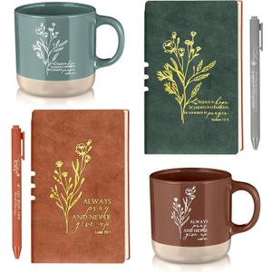 2 Sets Christian Church Gift for Women Men Bulk Christian Coffee Mug 13 oz Ceramic Bible Verse Mug Religious Prayer Notebook Motivational Pen Mother's Day Gift Sunday School Pastor (Boho)
