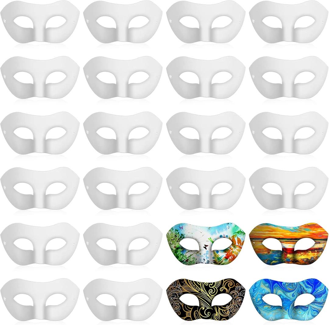 Leyndo 48 Pcs Paper Mache Masks Half Face White Masquerade Mask DIY Blank Mardi Gras Halloween Cosplay Party (Classic Style)