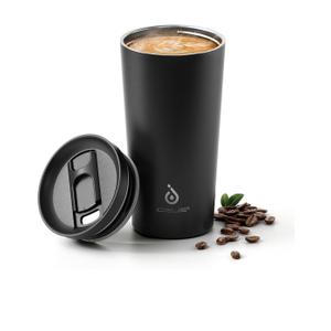 deus 17 oz Travel Coffee Mug, Double Wall Vacuum Stainless Steel Insulated Coffee Tumbler With Lid, Splash-Proof & Cup Holder Friendly, Keeps Drinks Hot/Cold, Dishwasher Safe, Black