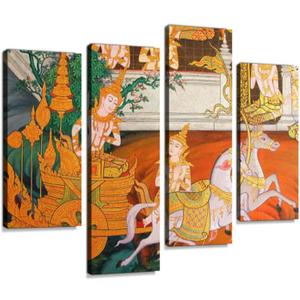 Masterpiece of Traditional Thai Style Painting Canvas Wall Art Hanging Paintings Modern Artwork Abstract Picture Prints Home Decoration Gift Unique Designed Framed 4 Panel