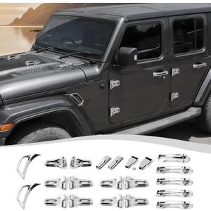 22PCS Full Set Exterior Decoration Trim Kit Compatible with 2018-2026 Jeep Wrangler JL JLU 2/4 Doors, Door Hood Engine Hinge Covers Door Handle Side Vent Tailgate Window Hinge Cover(Chrome)