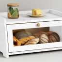 White Bread Box for Kitchen Countertop, Modern Counter Breadbox for Homemade Bread, Large Corner Bread Storage Container for Sourdough Loaf Organizers and Storage (White Bamboo Wood)