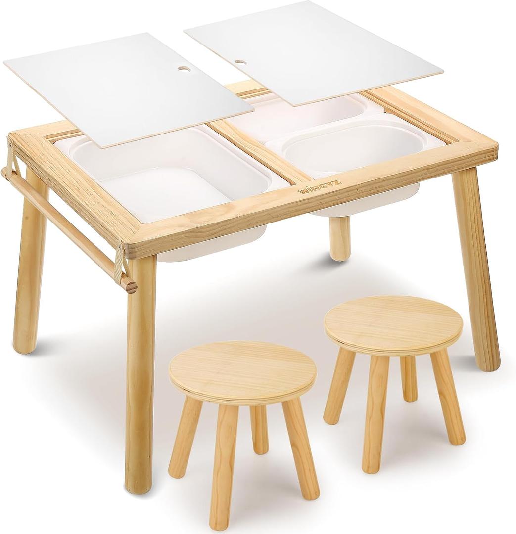 WINGYZ Sensory Table and Chair Set, 3 in 1 Kids Table for Play Study Art Dining Toys Storage, Sensory Activity Tables for Toddler with Storage Bins, Children's Gifts for Boys and Girls, 30x21x17.5 in