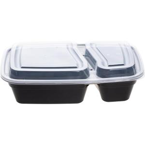 30oz Meal Prep Containers Bulk 50-Pack - 2-Compartment with Lids, Leakproof, Microwave/Freezer/Dishwasher Safe - Commercial Food Storage, Black