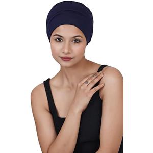 Chemo Hats Solid Sleep Cap Women's Bamboo Soft Headwear Cancer Cap Chemo Headwear Women (One Size, Dark Blue)