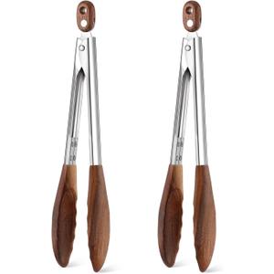 Baderke 2 Pcs Walnut Wooden Kitchen Tongs for Cooking Wooden Utensil Set Salad Tongs with Wood Tips for Serving Salad Flipping Burgers Grilling and Much More, Set of 2, 11.4 Inch