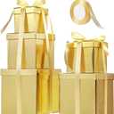 Cholemy 5 Pcs Square Nesting Boxes Decorative Gift Boxes with Lid and Ribbon Assorted Sizes Wrap for Wedding, Thanksgiving, Christmas, Anniversary, Birthday, Bridal Party(Shiny Gold)