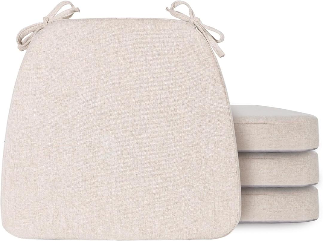 Chair Cushions for Dining Chairs Set of 4, Non-Slip Kitchen Chair Pads with Ties, Chair Seat Cushions for Indoor Wooden, Metal, Folding Kitchen Chair, 17"x16"x2" Beige