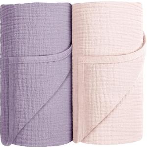 Susurration Muslin Swaddle Blanket Baby,100% Cotton Baby Receiving Blanket Soft Thin Swaddle Blanket for Unisex Newborn 40x40in 2Pack (Pink Purple)