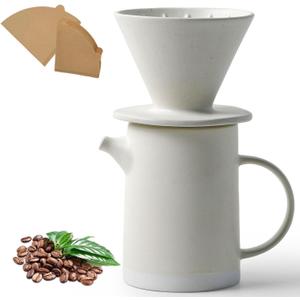 Pour Over Coffee Maker Set Vintage Ceramic Pour Over V60 Coffee Dripper Set with 20 Count Paper Coffee Filters,for Home Caf Restaurant Camping,15.8 Ounces(White)