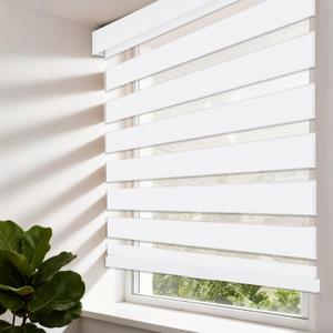Cordless Zebra Blinds for Home, Free-Stop, Day and Night (49" W x 72" H, White), Modern Look