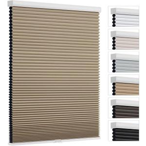 Changshade Cordless Cellular Shades, Blackout Room Darkening Black Out Honeycomb Blinds for Indoor Windows Bedroom, Pull Down Pleated Accordion Blind Easy Install, Shade Size 23" Wx50 H, Light Brown