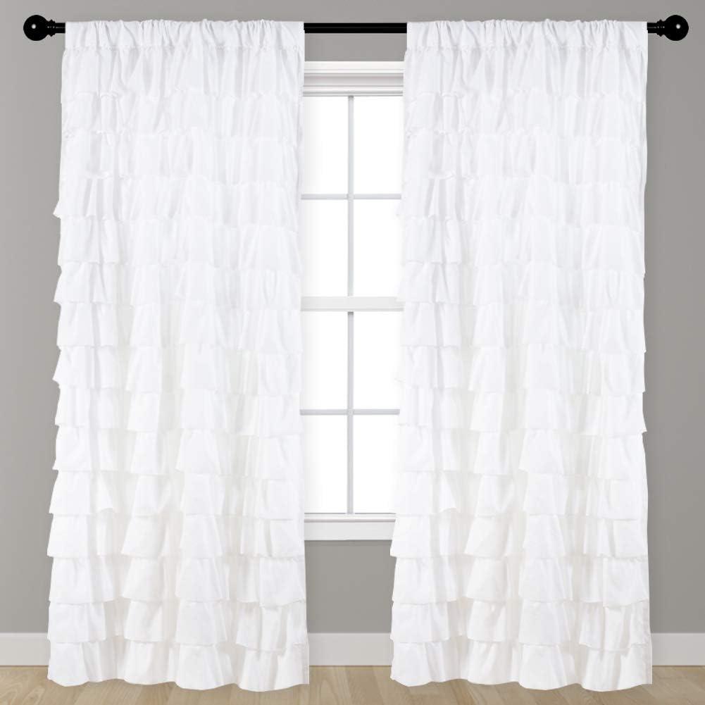 Kotile White Ruffle Curtain 84 Inches Long 1 Panel Gypsy Layered Ruffled Curtain for Living Room, Rod Pocket Light Filtering Privacy Shabby Chic White Ruffle Window Curtain Panel, W52 x L84 Inch