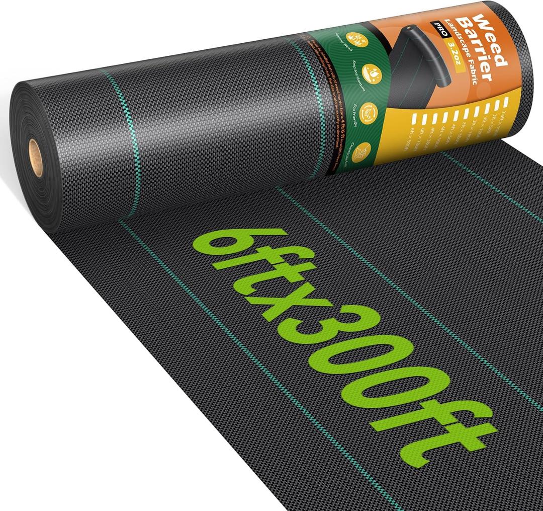 iropro 6ftx300ft Landscape Fabric 3.2oz Weed Barrier Fabric, Woven Weed Barrier Fabric Heavy Duty, Weed Control Cloth Geotextile for Underlayment, Gardening, Commercial Driveway Weed Block Cover Mat