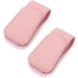 2Pcs Sunglass Holder for Car, Magnetic Leather Eyeglass Hanger Clip for Car Sun Visor, Sunglasses Holder and Ticket Card Clip for Car Visor Accessories (Pink)